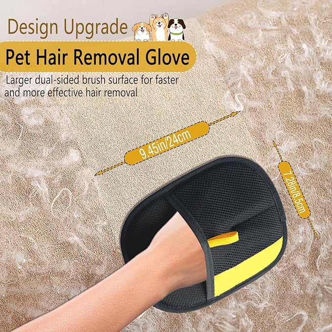 2 Pcs Electrostatic Pet Hair Removal Glove, 2025 Newly Magic Brush Pet Hair Remover for Dogs & Cats, Reusable Animal Fur Grooming Tool for Cleaning Hair on Furniture, Couch, Car Seats, Carpet