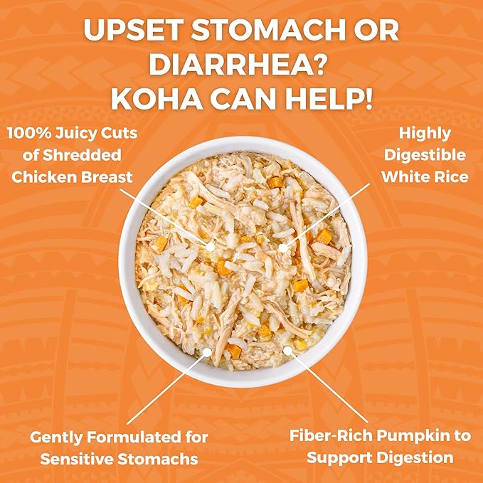 KOHA Pet Limited Ingredient Bland Diet for Cats, Chicken and White Rice Recipe Sensitive Stomach Wet Cat Food, Gentle Formula Easy to Digest Bland Diet Cat Food, 2.8 oz Pack of 12