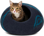 MEOWFIA Cat Cave – Premium Felt Cat Bed for Indoor Cats, Handmade 100% Merino Wool (Dark Shades) (Large, Black Aqua)