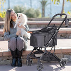T3 Foldable Pet Stroller for Small Dogs & Cats – 3-in-1 Lightweight Design, 180° Canopy & Detachable Carrier (Black)
