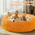 JOLLYVOGUE Calming Dog & Cat Bed for Small Dogs, Anti-Anxiety Donut Cuddler Cozy Soft Round Bed with Anti-Slip Bottom, Fluffy Faux Fur Plush Cushion Beds for Small Medium Pets (23")