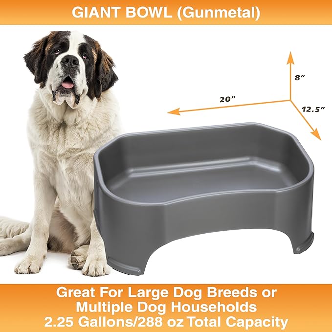 Neater Pet Brands Extra Large Water Bowl for Dogs, Outdoor Dog Water Bowl (2.25 Gallon Extra-Large Capacity), Big Trough Style Food Dish for Indoors or Outside, No Spill Large Dog Bowls, Gunmetal Grey