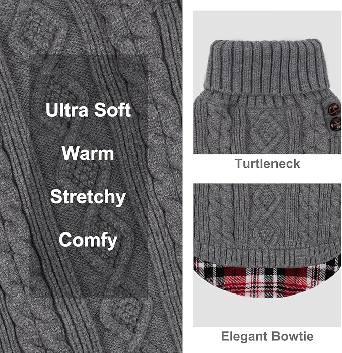 KYEESE Dog Sweater Soft Pullover Dog Sweaters for Small Dogs Male Warm Turtleneck Small Dogs Sweater with Gingham Patchwork Stretchy Knitwear Cat Clothes Comfy Pet Coat for Fall Winter Cold Weather