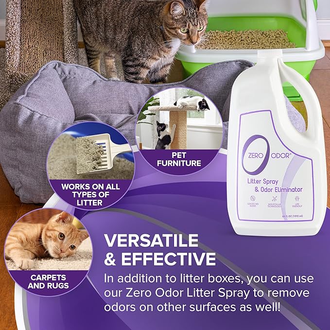 Zero Odor – Litter Odor Eliminator - Patented Molecular Technology - Pet Safe & Works on all types of litter, 64oz Refill