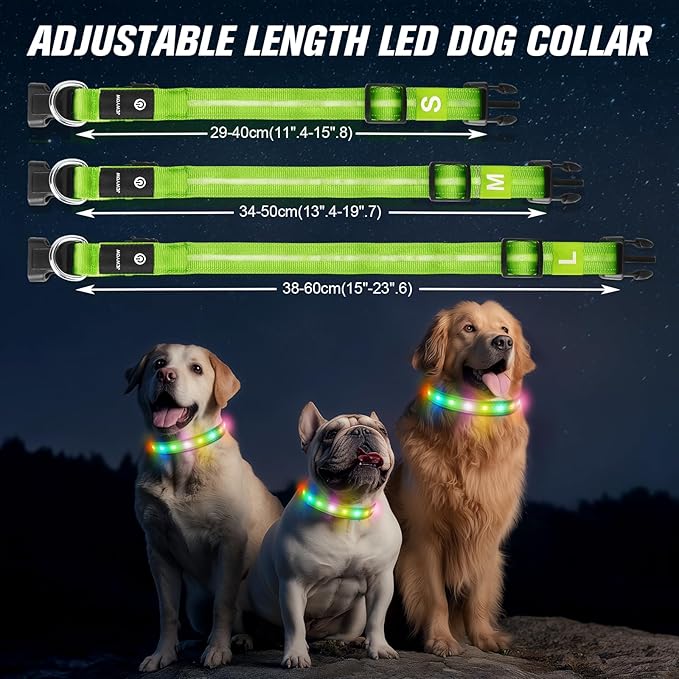 LED Dog Collar, Light Up Dog Collar, USB Rechargeable - Brightest Dog Lights for Night Walking, 6 Light Modes, Adjustable for Dog Safety(Medium, Neon Green)