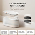 Petcube Pet Water Fountain | Automatic Wireless Fountain for Cats and Dogs with Stainless Steel Bowl, Easy to Clean, 4-Layer Filtration, in-App Filter Control, LED Light, Quiet Pump, Battery Operated