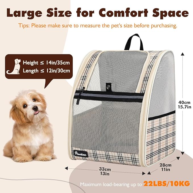 Pawaboo Cat Carrier Backpack, Pet Carrier Backpack for Kitties Small Dogs Puppies, Breathable Cat Bag Carrier, Small Dog Travel Backpack Carrier for Kitten Puppy Bunny, up to 22lbs, Apricot
