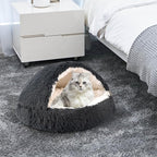 Round Hooded Cat Bed & Dog Bed with Cover Cave, Dog Bed for Small Dogs, Faux Fur Cuddler Round Coved Cat Bed Self Warming Donut Dog Bed Fits up to 12 lbs Pets(Dark Grey, 20inch x 20inch)