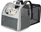 Large Cat Backpack Carrier, Expandable Roomy Pet Carrier Backpack for Medium Cat/Small Dog Puppy Under 18lbs, Breathable Foldable Dog Backpack Travel Airline Approved for Camping Outdoor, Gray