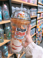 Lucky Cat Cups with Straw Kitten Party Cup Travel Tumblers Adults Ice Coffee Mugs Women Reusable Plastic Water Bottle Birthday Gift (orange cat, 6.5 * 20 cm)