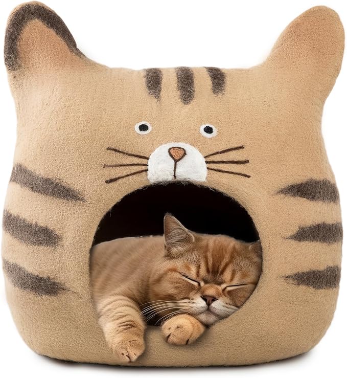 Wool Himalayan Cat Cave - Extra Warm Handcrafted from Eco-Friendly - Stylish Brown Design - Ultimate Indoor Comfort