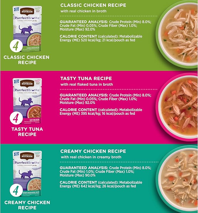 Rachael Ray Nutrish Purrfect Broths Wet Cat Food, Variety Pack, 1.4 Ounce Pouch (Pack of 24), Grain Free