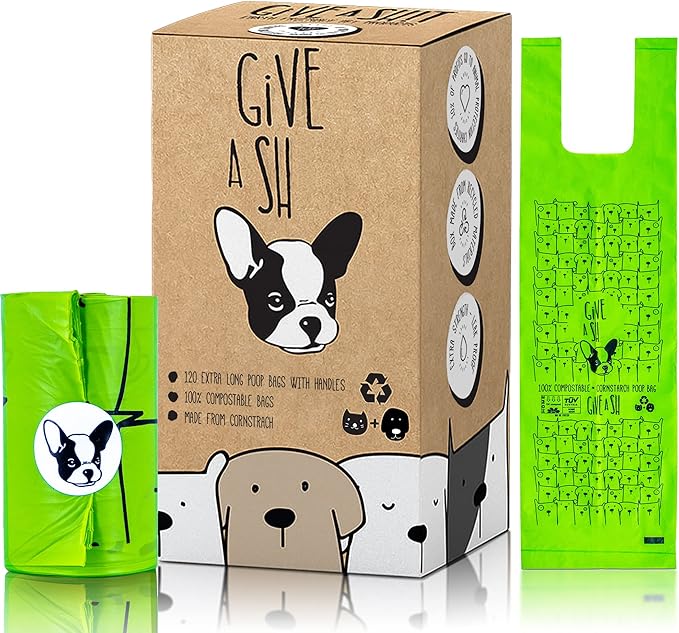 100% Certified Home Compostable Dog Poop Bags with Handles - 10% to Charity - ASTM D6400 & EN 13432 Compliant - 120 x Plant Based Compostable Poop Bags (10 Rolls)