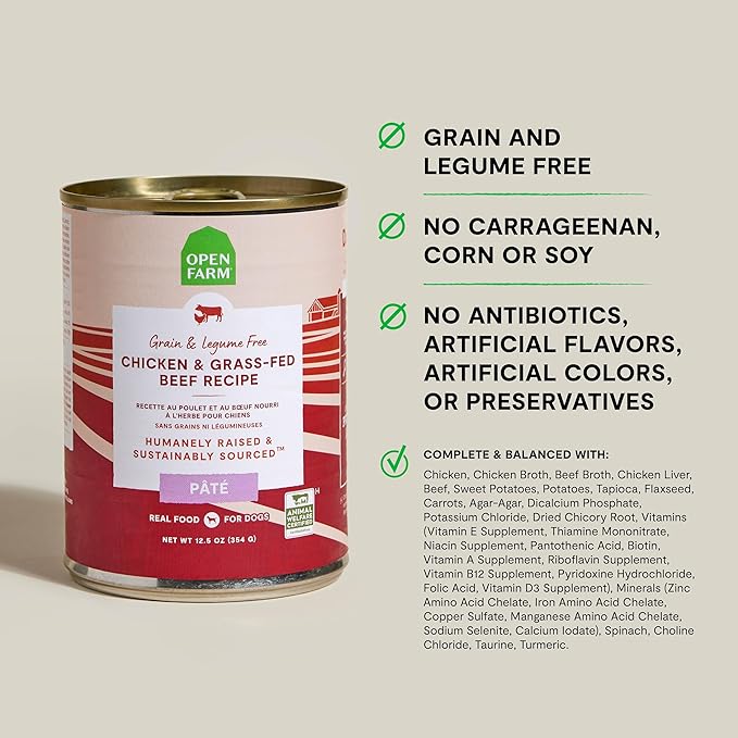 Open Farm Canned Dog Food Variety Pack, Paté for Complete & Balanced Nutrition, Grain-Free & Legume-Free Wet Dog Food, 12.5oz Cans (Pack of 12)