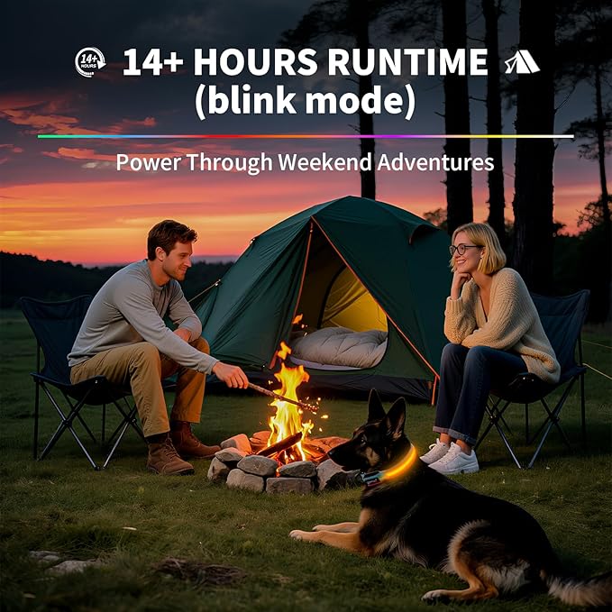 PetIsay LED Dog Collar - 7 Solid Colors & Memory - 300mAh Even Glow, No Half-Neck Light - USB-C Rechargeable, IPX7 Waterproof, Adjustable for Backyard, Hiking, Parties(Small)