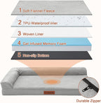 Orthopedic Dog Beds Large Sized Dog, 3 Inch Memory Foam Pet Bed for Medium and Large Dogs, Washable Removable Cover, Nonskid Bottom, Waterproof, 44x32 Inches XXL Light Grey