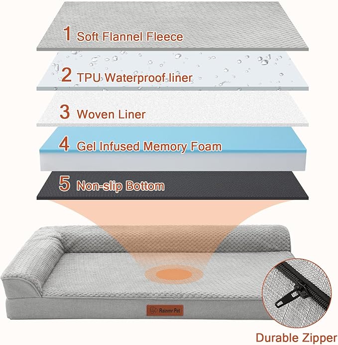 Orthopedic Dog Bed Medium Size Dog, 3 Inch Memory Foam Pet Bed for Small and Medium Dogs, Washable Removable Cover, Nonskid Bottom, Waterproof, 35x23 Inches, M Light Grey