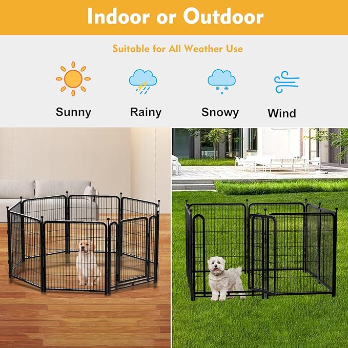 Outdoor Dog Playpen 40inch 14 Panels, Puppy Playpen Indoors, Metal Dog Pen Heavy Duty Pet Puppy Exercise Pen for Rv Camping Garden Yard, Wide Door Low Threshold Pet Fence Total 31 Ft Long
