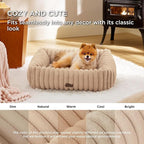 Bedsure Cute Dog Bed for Small Medium Dogs - Washable Furry Puppy Beds, Rectangle Orthopedic Corduroy Fleece Pet Beds with Removable Zipper Cover, 25x21x7inches,Sandy Tan