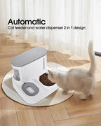 Automatic Cat Feeder,Gravity Auto Timed Pet Dry Food Self Feeding Container Dishes Bowl and Water Dispenser Fountain for Dog Puppy Kitten Kit Set Integrated 2 in 1 Continuous Tray(Grey)