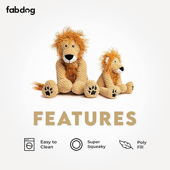 fabdog Floppies Plush Dog Toy - Cute & Durable Squeaky Dog Toys - Best Squeak Toy for Puppies and All Breeds | Ideal Pet Gift| Large Lion