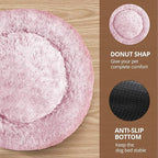 JOLLYVOGUE Large Calming Dog Bed, Anti-Anxiety Donut Cuddler Cat Bed with Anti-Slip Bottom, Fluffy Faux Fur Machine Washable Pet Cushion for Medium Large Dog & Cat, 36"/Smoke Pink
