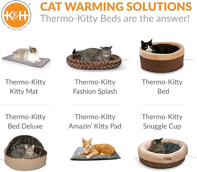 K&H Pet Products Thermo-Kitty Bed Heated Cat Bed for Indoor Cats , Electric Warming Bed for Cats and Small Dogs, Washable Thermal Plush Calming Round Pet Bed - Large 20" Sage/Tan