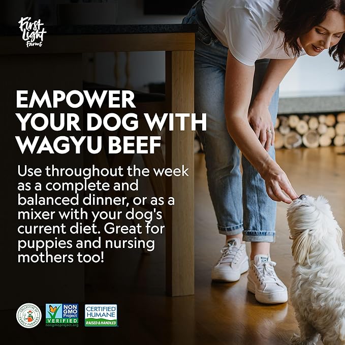 First Light Farms Freeze-Dried Dog Food Topper for Picky Eaters | High Protein Treat | Grain-Free Formula for All Breeds & Life Stages | Premium Wagyu Beef & Certified Humane | 6oz Bag