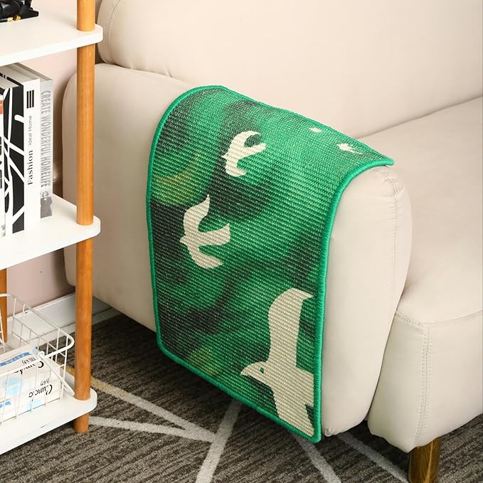 3-in-1 Sisal Cat Scratcher Mat 23.6x15.7'' Protects Carpet Couch & Furniture with Sticker Tape, Floor & Wall Cat Scratching Pad, Anti-Slip, Durable for Indoor Outdoor Cats (Green Emergence)