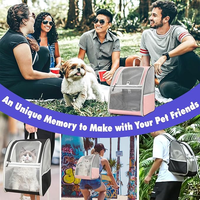 Pawaboo Cat Carrier Backpack, Pet Carrier Backpack for Kitties Small Dogs Puppies, Breathable Cat Bag Carrier, Small Dog Travel Backpack Carrier for Kitten Puppy Bunny - Black (up to 22lbs)