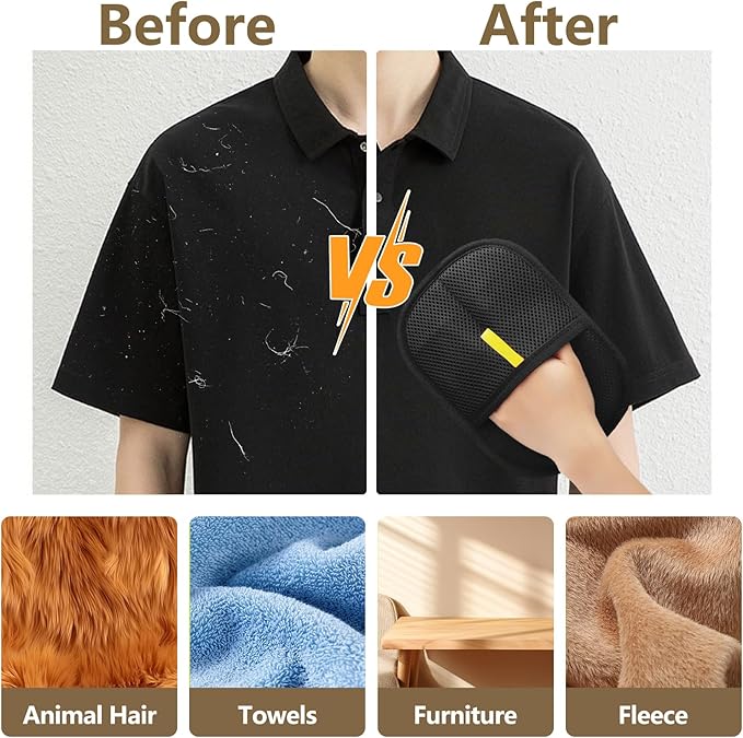 2 Pack Pet Hair Removal Glove for Dogs & Cats, Electrostatic Pet Hair Remover for Laundry, Carpet, Furniture, Car, Bedding, Easy Cleaning & Grooming Tool