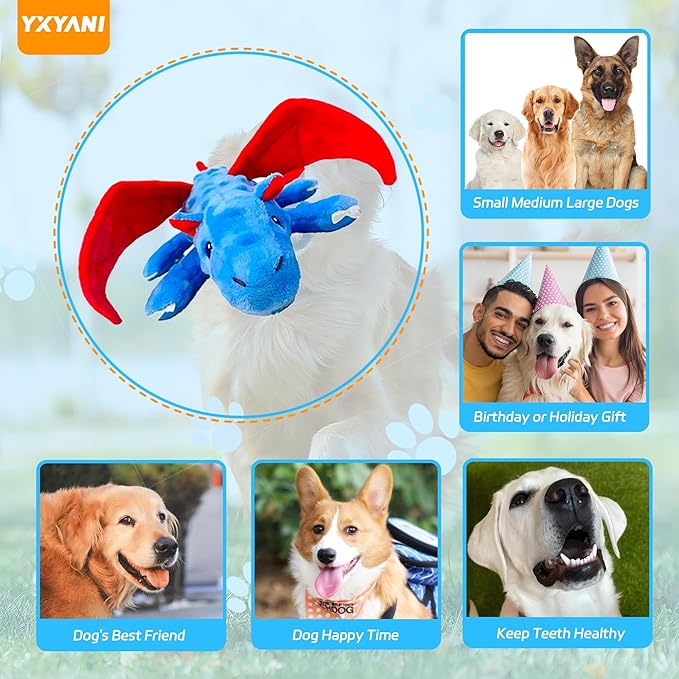 Durable Plush Dinosaur Dog Toys with Squeaker, Crinkle Paper Stuffed Chew Toys for Small Middle and Large Dogs 14 Inch