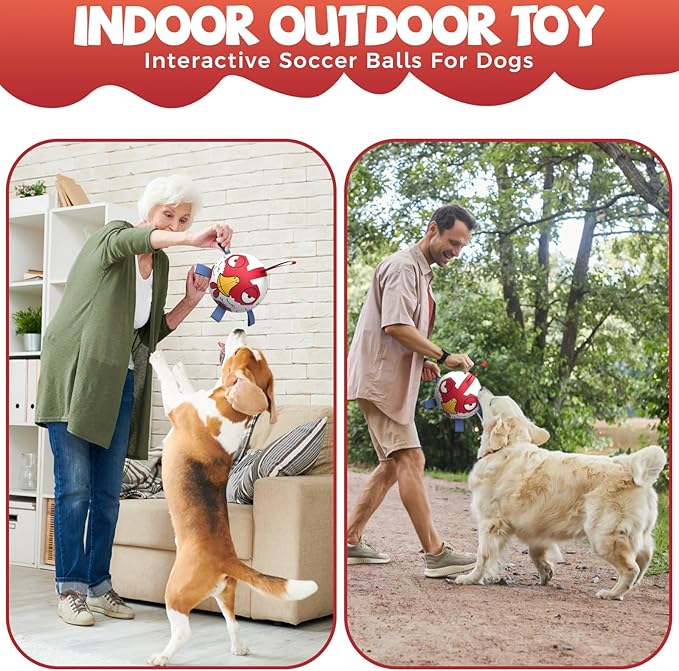 Qdan Chicken Dog Soccer Balls with Straps, Durable Dog Toys for Tug of War, Birthday Gift, Water Toy (8 Inch)