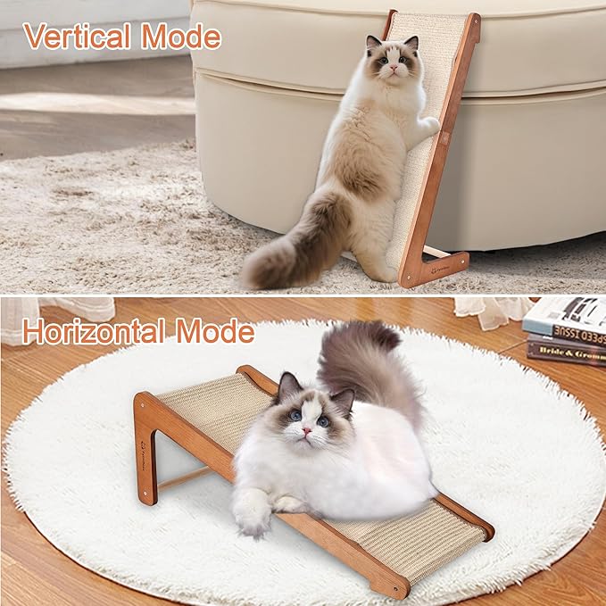 Large-28.5" Sisal Cat Scratcher of L-Shaped Solid Wood Cat Scratching Post - Beechwood Base, Natural Sisal Woven Scratching Pad, Durable, Furniture Protector for Cats' Clawing and Play