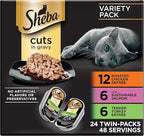 Sheba Perfect Portions Wet Cat Food Cuts in Gravy, Roasted Chicken Entree, with Sustainable Salmon, Tender Turkey Entree, 2.6 oz. Twin-Pack Trays (24 Count, 48 Servings)