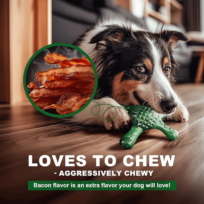 Tough Dog Chew Toy for Aggressive Chewers – Durable Bacon Flavored Nylon Bone for Large Dogs, Fillable Dental Toy for Teething, Indoor Chewing & Crate Training, Boredom Relief Gift