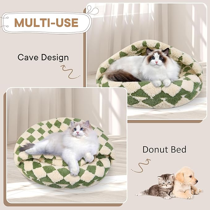 Dog Beds for Small Dogs, Cat Bed Cave, Washable Cute Cat Bed, Cozy Nook Pet Bed for Dogs or Cats, Anti-Slip Puppy Bed Fits up to 5 lbs Pets(Green, 16" x 16")