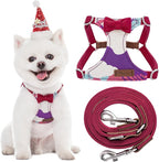Puppytie No Pull xs Dog Harness with Multifunction Dog Leash,Soft Adjustable No Choke Escape Proof Pet Harness Vest,Suede Bow Wine red,XS