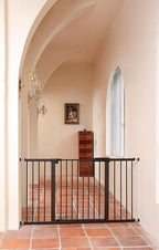 29"-57" Baby and Pet Safety Gate, 30" Tall Metal Walk-Thru Gate for Doorways & Stairs, Easy One-Hand Open, Dual Lock, Extensions & Wall Mounts Included (Brown, 29"-57" W x 30.5“H)