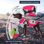 IECOii Large Dog Coat with Harness Built in - Rosered, Large - Waterproof Windproof Dog Winter Coat, Fleece Lined Zip Snow Jacket for Dogs Thermal Outdoor Snowsuit Cold Weather Jackets Bulldog