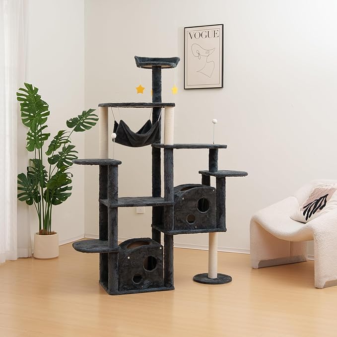 Cat Tree 67in Cat Tower Scratching Post for Cats Tree Tower Furniture for Cats with Various Houses Various Levels with Cheese Design (Dark Gray)