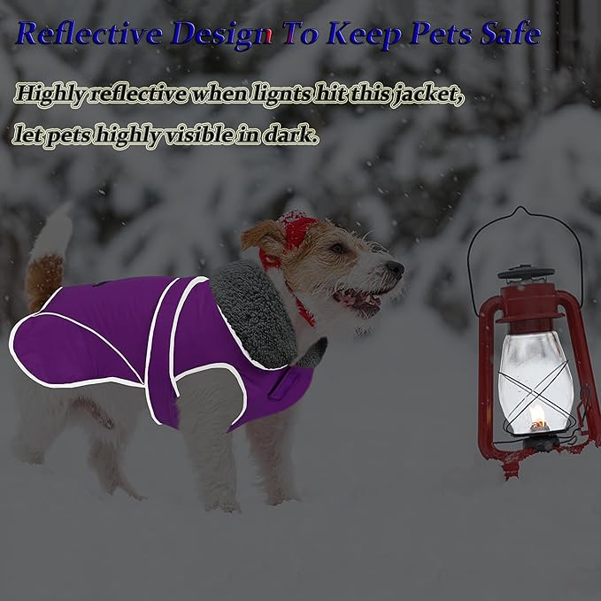 Dogcheer Dog Coat, Christmas Dog Jacket Waterproof Puppy Winter Coat for Cold Weather, Reflective Adjustable Pet Snow Jacket Warm Turtleneck Fleece Sweater for Small Medium Large Dogs - Purple, 2XL