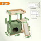 PEQULTI Small Cat Tree Cactus Cat Tower for Large Adult Cats with Wide Top Perch, Private Cat Condo and Sisal Scratching Post&Pad for Indoor Cats, Green