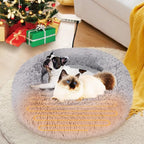 Heated Cat Bed for Indoor Cats - Fluffy 23 Inch Donut Pet Bed with Removable Heating Pad for Cats & Small Dogs, Ideal for Year Round Comfort