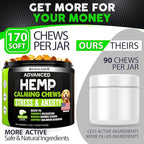 Hemp Calming Chews for Dogs - 170 Dog Calming Chews - Anxiety Relief Treats with Melatonin - Natural Aid for Stress, Separation, Fireworks, Thunder, Barking, Sleep – Pet Supplement - Made in USA