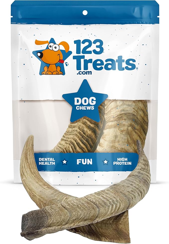 123 Treats Goat Horns for Dogs Chews 9-11 inches (2 Count - Large) 100% Natural Long Lasting chew for Dogs