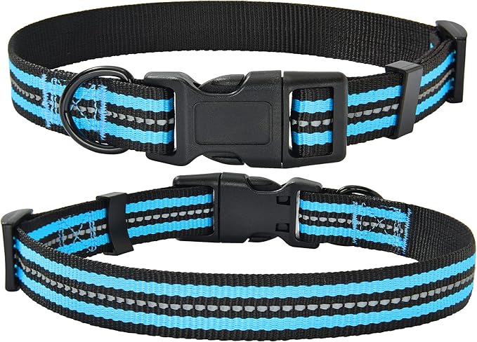 Mile High Life Reflective Dog Collar | Nylon Pet Collars wiith Buckle | Light Weight Puppy Collars | Light Blue Dog Collars for Small Dogs (Light Blue, X-S)