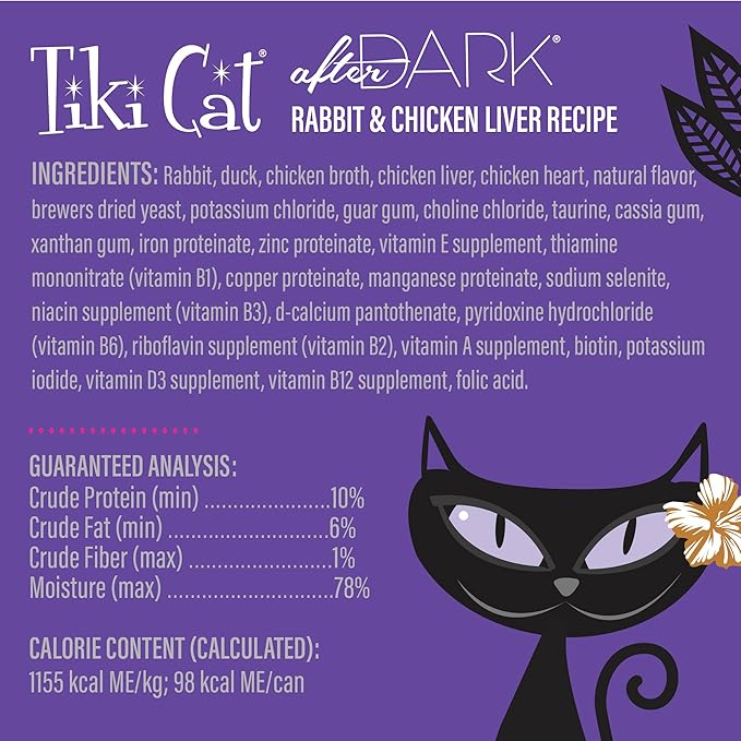 Tiki Cat After Dark Soft Pate, Rabbit & Chicken Liver, High-Protein and 100% Non-GMO Ingredients, Wet Cat Food for Adult Cats, 3 oz. Can (12 Count)