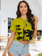 Womens Summer Crop Tops Short Sleeve Round Neck T-Shirts Loose Fit Casual Blouse