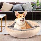 GASUR Dog Beds for Small Medium Dogs with Hooded Blanket, Cozy Cuddler Luxury Puppy Pet Bed with Blanket Attached, Donut Round Calming Anti-Anxiety Dog Burrow Cave Bed, Machine Washable 26 inch